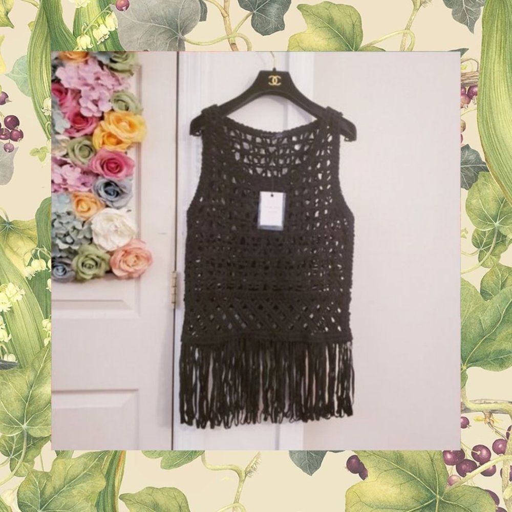 Endless Rose Top Crochet Cotton Black Caged Net Knitted Top Festival Hippie NWT‎